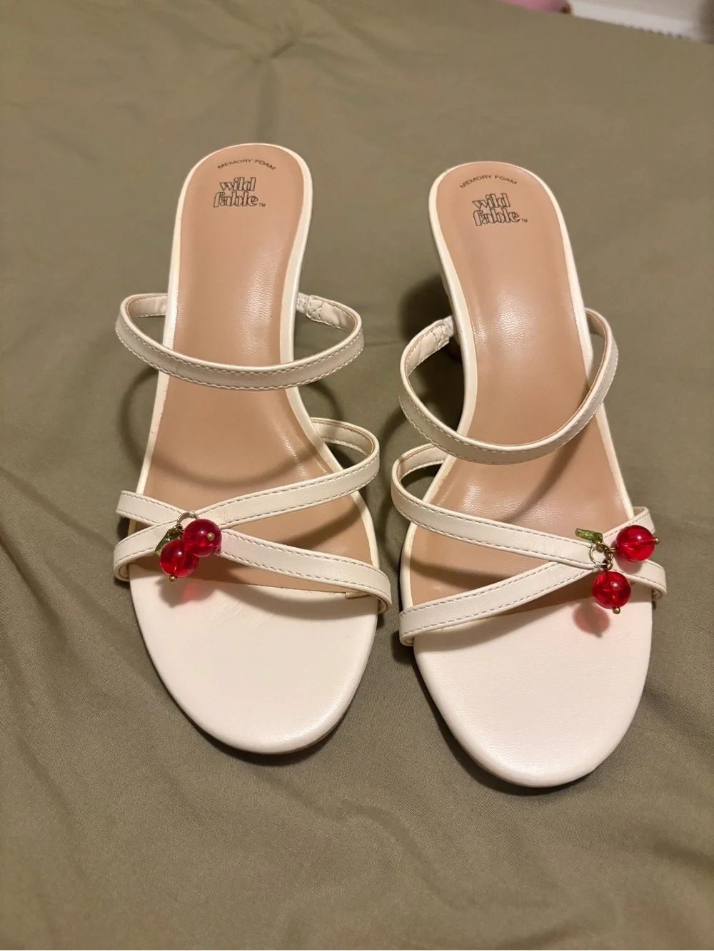 wild fable White Strappy Slide Heels with Red Cherry Charms